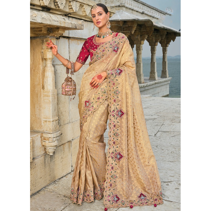 Tempting Chiku Kanjivaram Silk Designer Traditional Saree