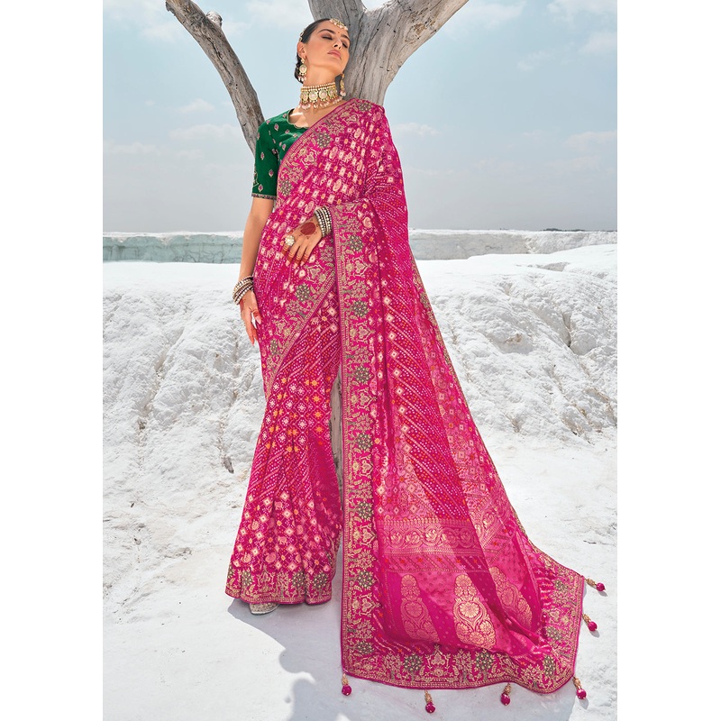 Wonderful Rani Georgette Wedding Bandhani Patola Saree