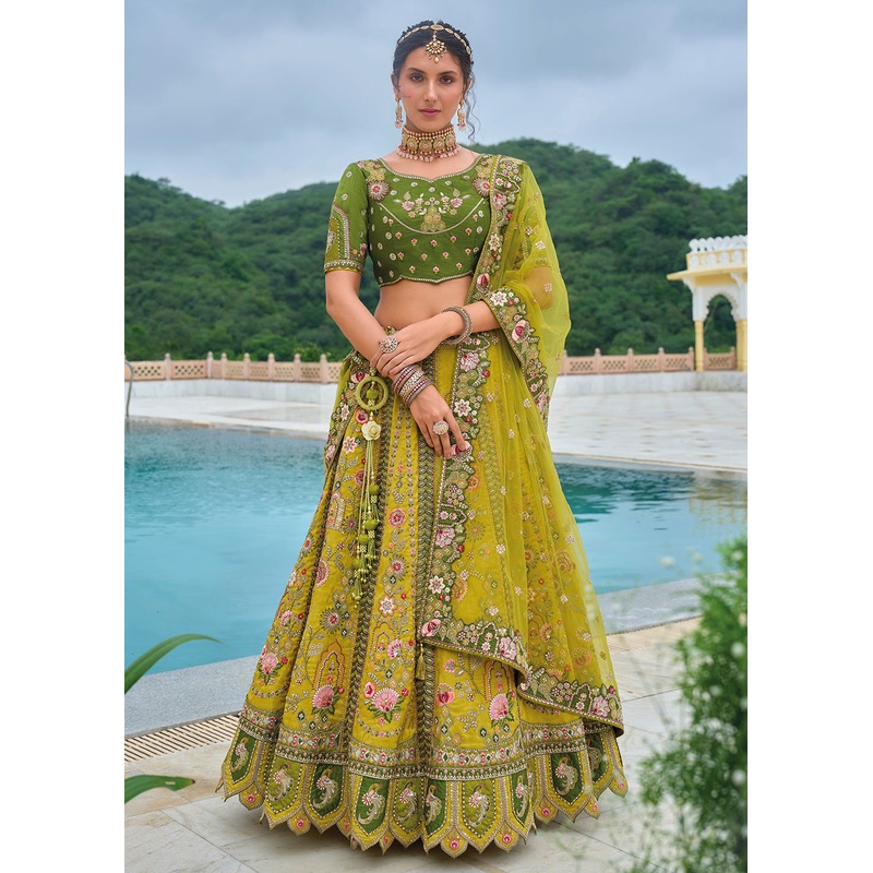 Yellow & Green Heavy Embroidered Bridal Style Lehenga Choli