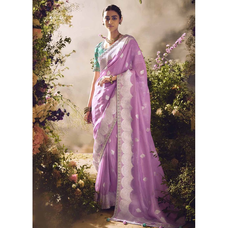 Banarasi Silk Zari Tissue Lilac Pink Festive Wear Saree