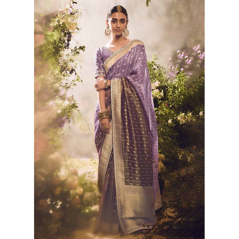 Banarasi Silk Zari Tissue Purple Festive Wear Saree