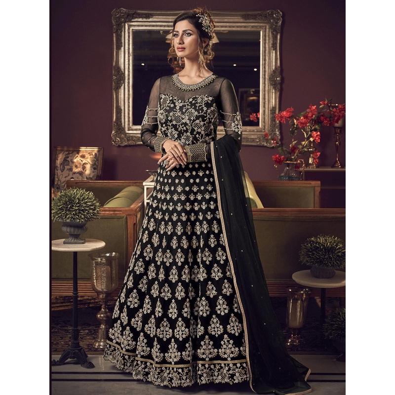Black Embroidered Traditional Anarkali Suit