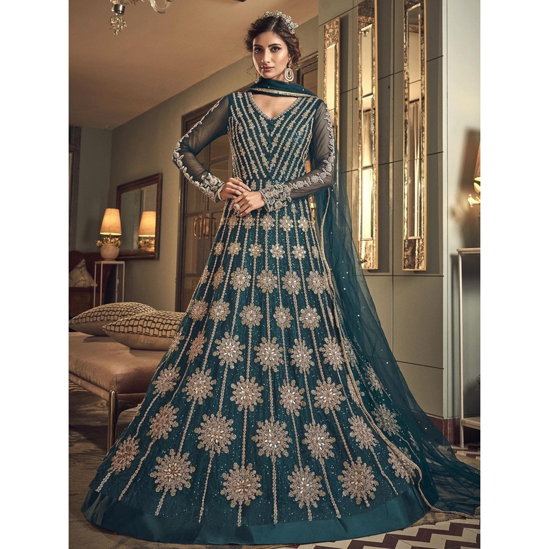 Blue Cord Embroidered Anarkali Suit