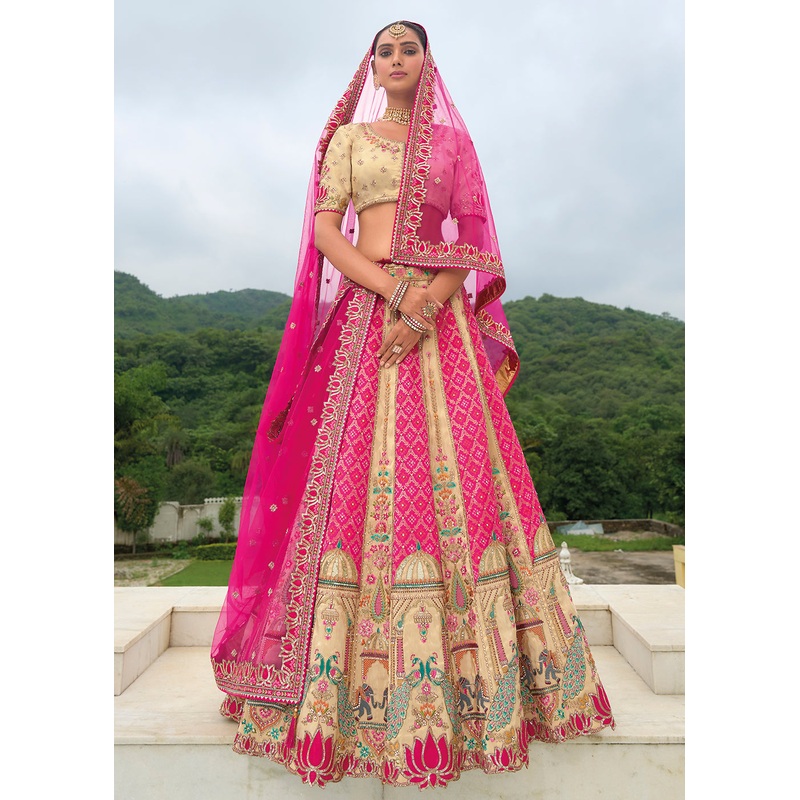 Bridal Cream Pink Heavy Embroidered Designer Lehenga Choli