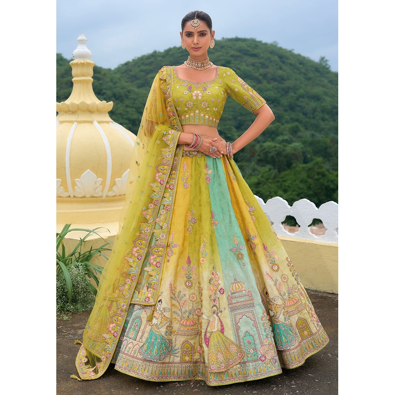 Bridal Green & Mustard Heavy Embroidered Designer Lehenga Choli