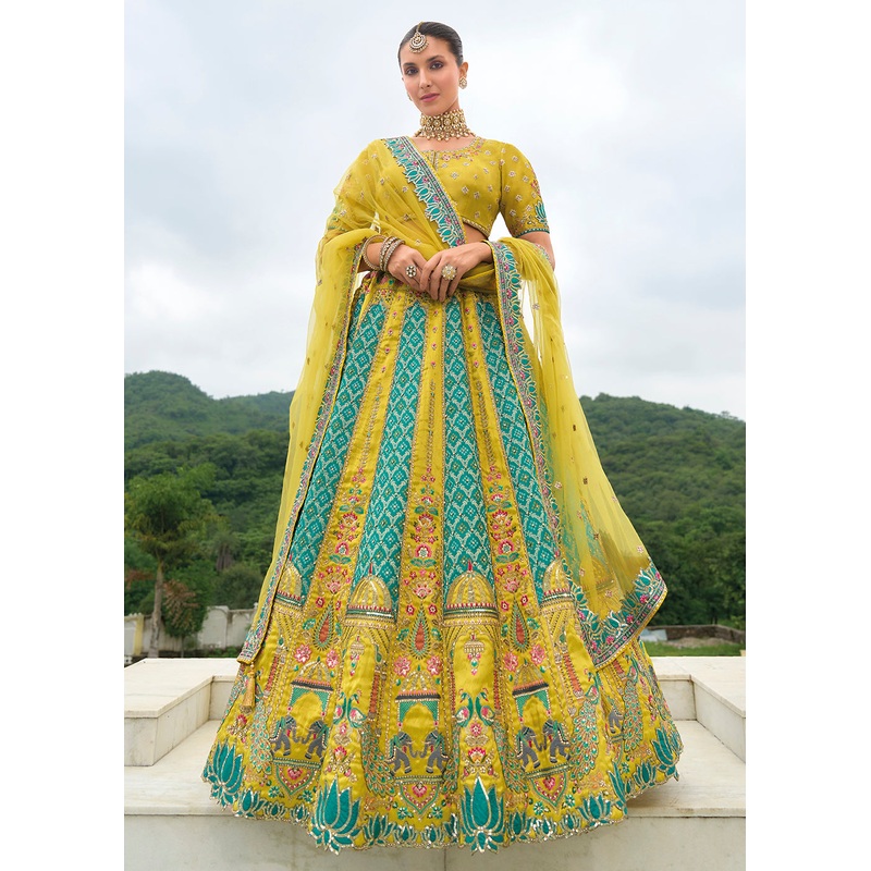 Bridal Green & Rama Heavy Embroidered Designer Lehenga Choli
