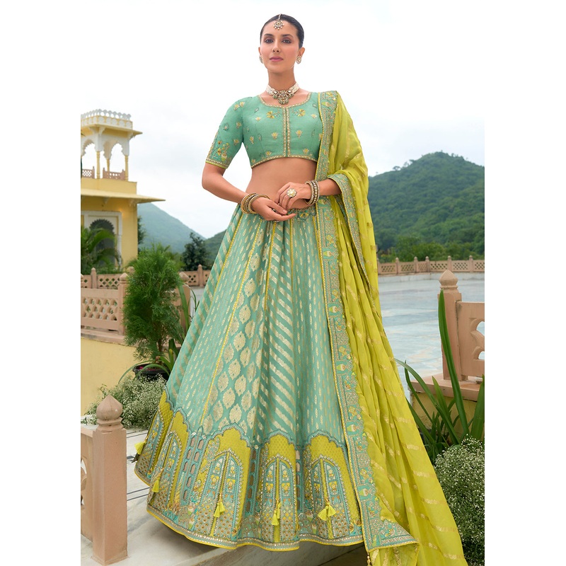 Bridal Multi Green Heavy Embroidered Designer Lehenga Choli