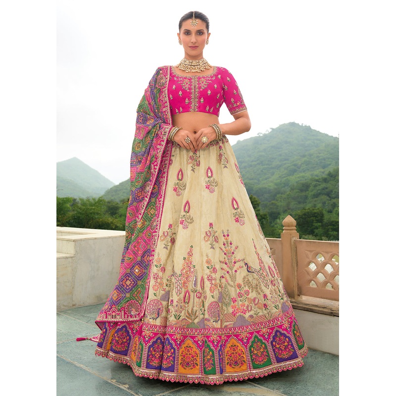 Bridal Pink Cream Heavy Embroidered Designer Lehenga Choli