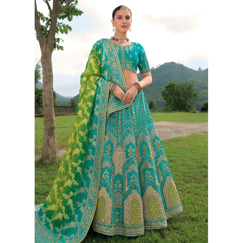 Bridal Teal Blue Heavy Embroidered Designer Lehenga Choli