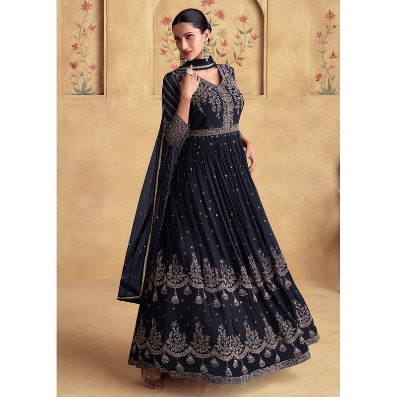 Dark Blue Wedding Style Designer Anarkali Gown