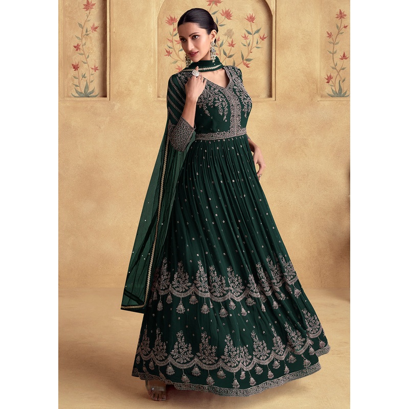 Dark Green Wedding Style Designer Anarkali Gown