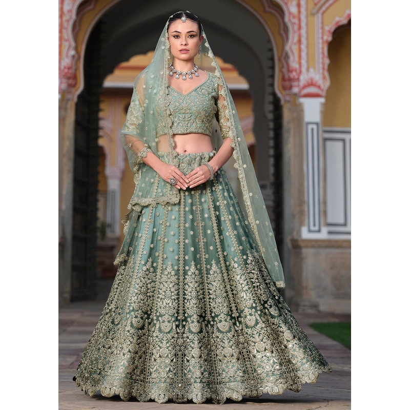 Designer Green Net Embroidered Wedding Lehenga Choli