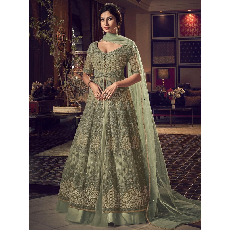 Green Embroidered Traditional Anarkali Suit