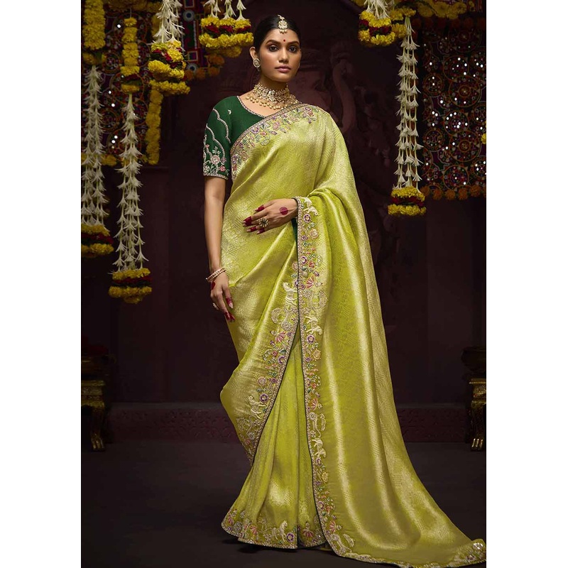 Green Kanjivaram Silk Embroidered Designer Saree
