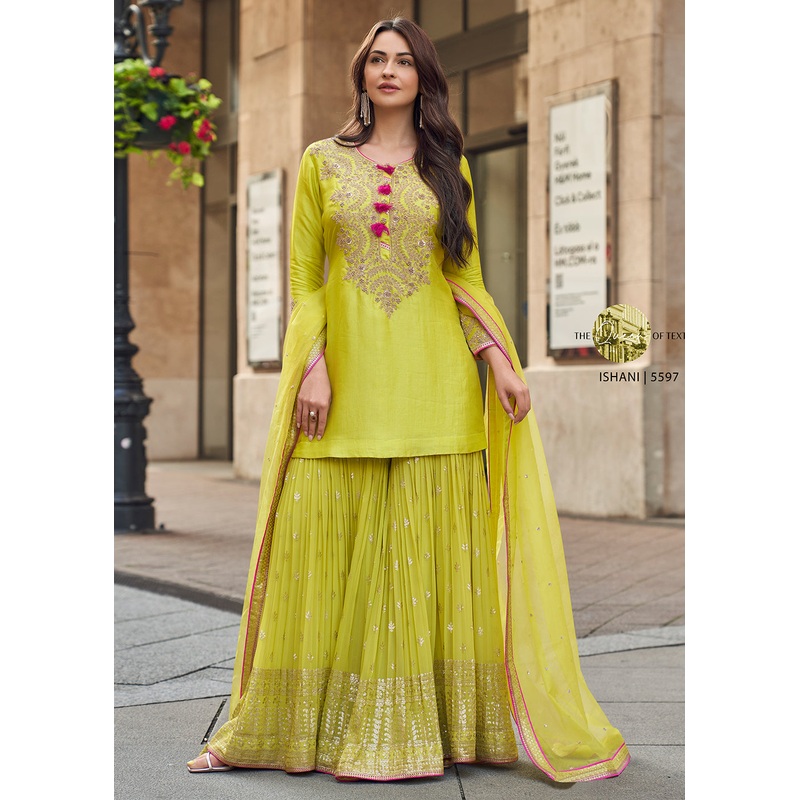 Light Green Embroidered Festive Gharara Style Suit