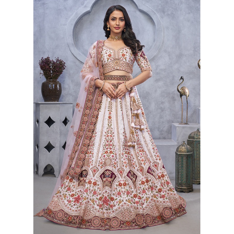 Light Purple Zari Paisley Embroidered Wedding Lehenga Choli