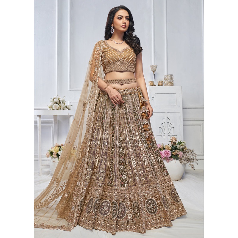 Majestic Brown Heavy Embroidered Reception Lehenga Choli
