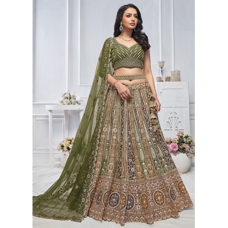 Majestic Green Heavy Embroidered Reception Lehenga Choli