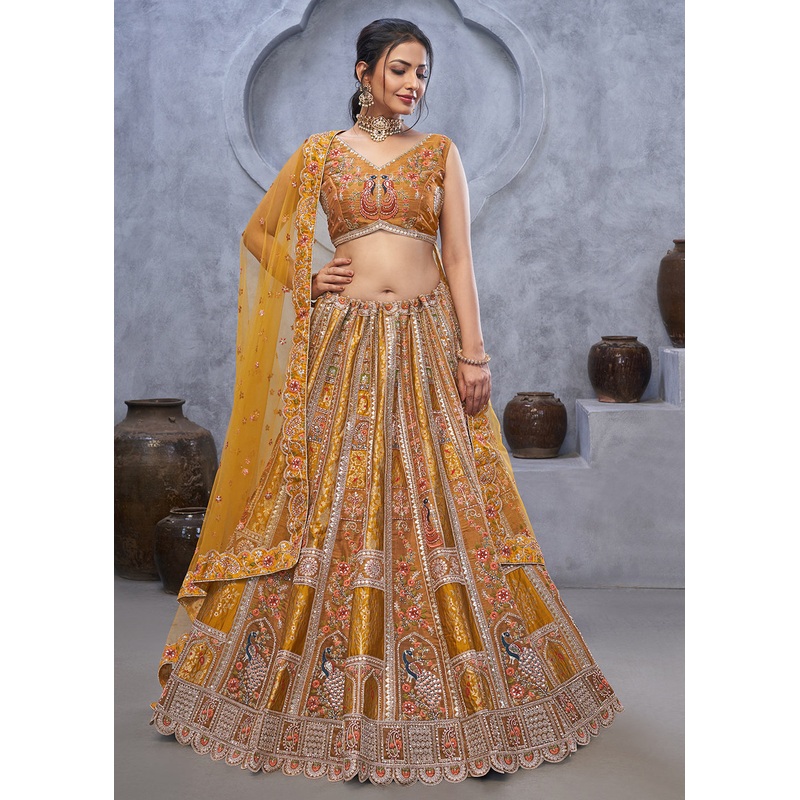 Marvelous Mustard Hand Embroidered Bridal Lehenga Choli