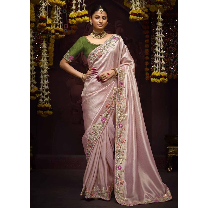 Pink Kanjivaram Silk Embroidered Designer Saree