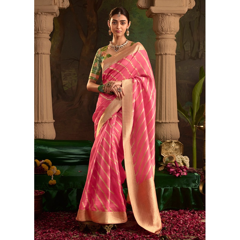 Pink Pure Crepe Dola Silk Wedding Festive Saree