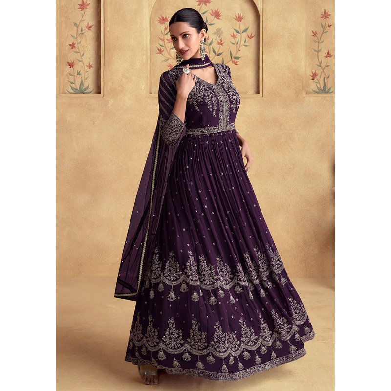 Plum Purple Wedding Style Designer Anarkali Gown