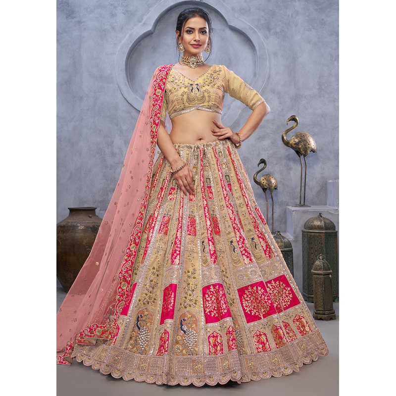 Radiant Rani Beige Hand Embroidered Bridal Lehenga Choli