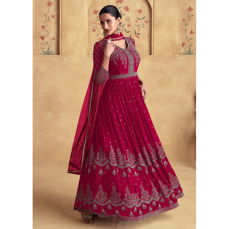 Rani Red Wedding Style Designer Anarkali Gown