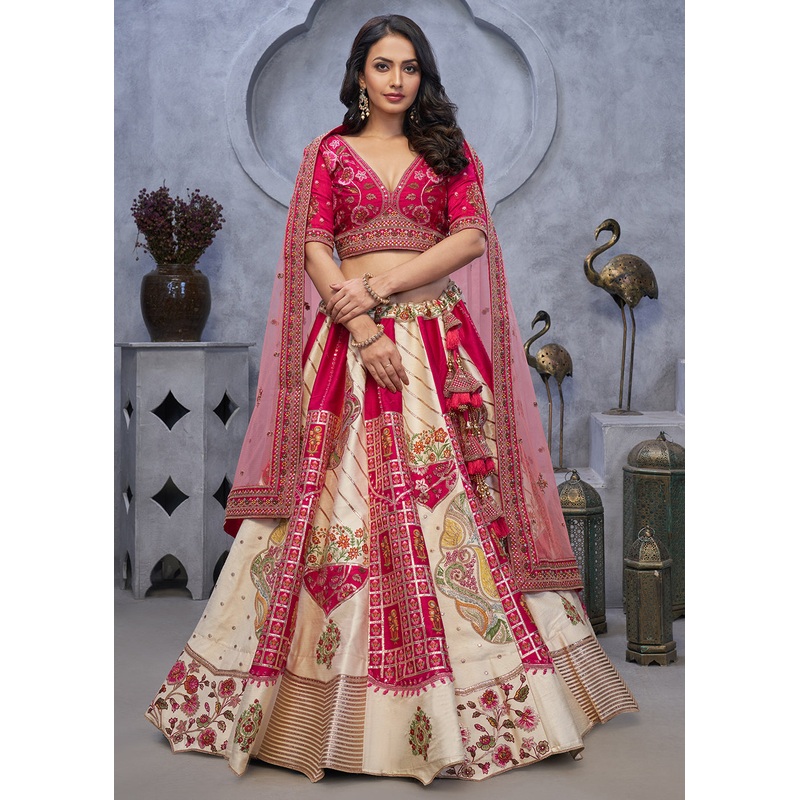 Red & Ivory Paisley Motifs Embroidered Wedding Lehenga Choli