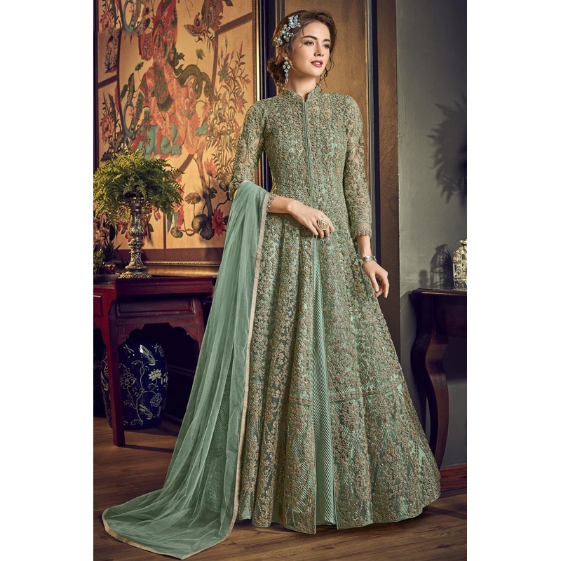 Sea Green Fancy Embroidered Anakarli Suit