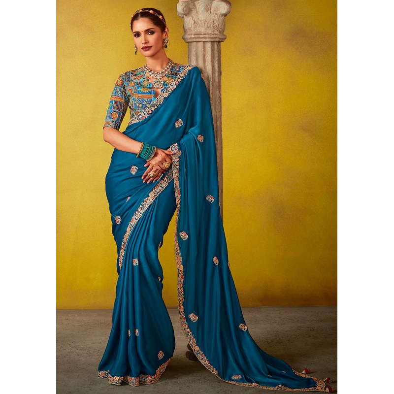 Tempting Royal Blue Fancy Silk Festive Wear Saree