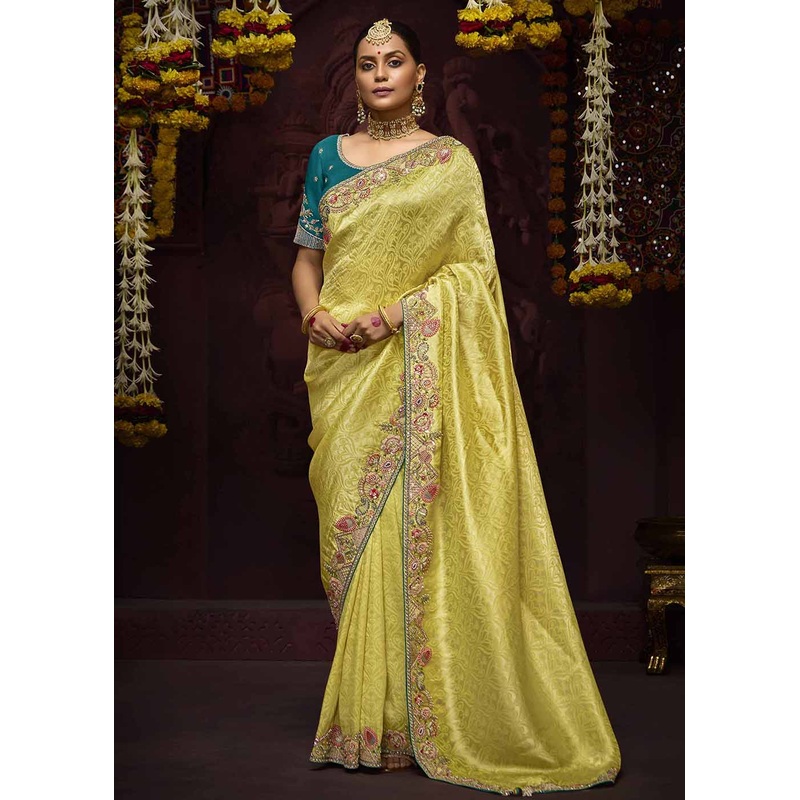 Yellow Kanjivaram Silk Embroidered Designer Saree