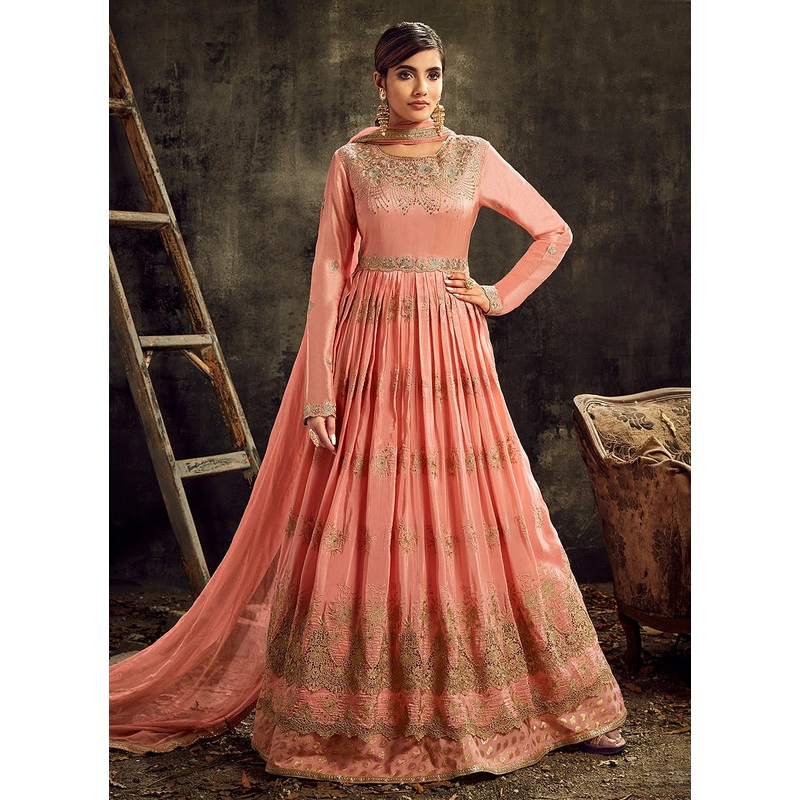 Admirable Peach Designer Floor Length Anarkali