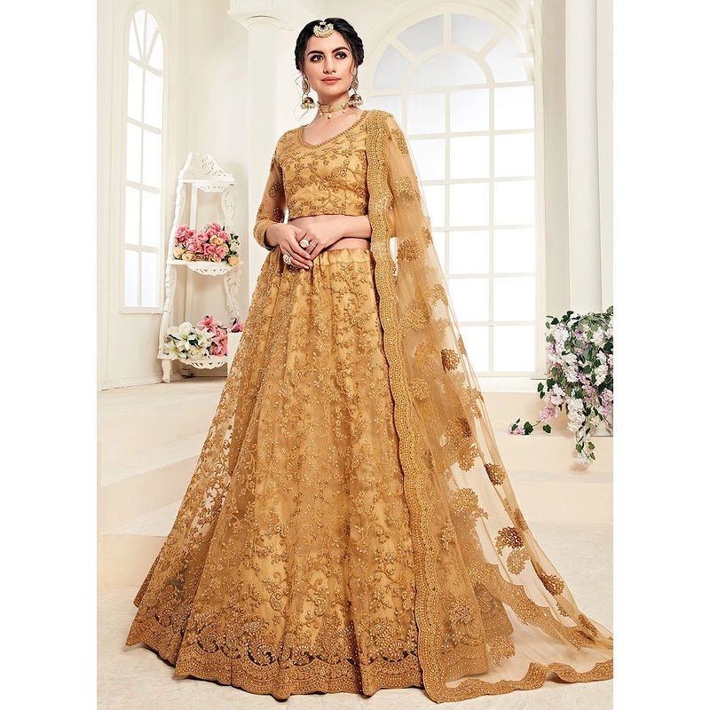 Attractive Mustard A Line Trendy Wedding Lehenga Choli