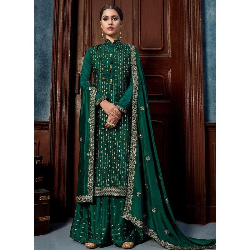 Catchy Green Chinon Trendy Palazzo Salwar Suit