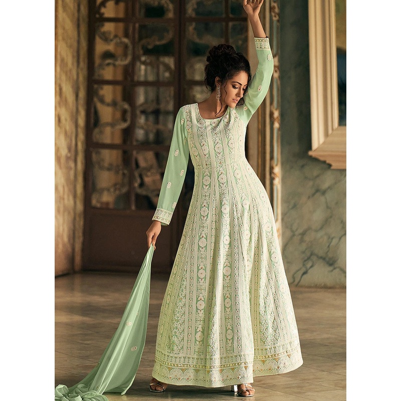 Charming Green Georgette Chikankari Embroidered Anarkali