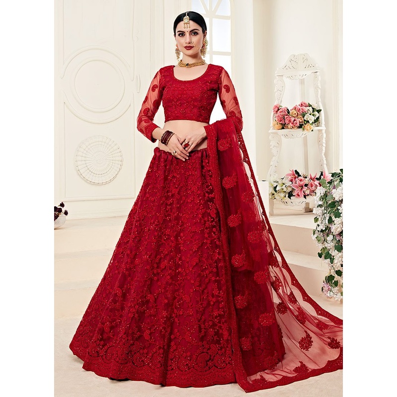 Chic Hot Red A Line Trendy Wedding Lehenga Choli