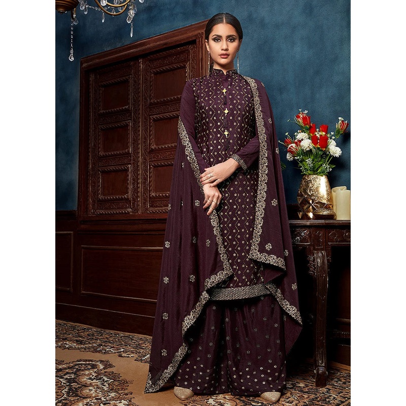 Deep Wine Chinon Trendy Palazzo Salwar Suit