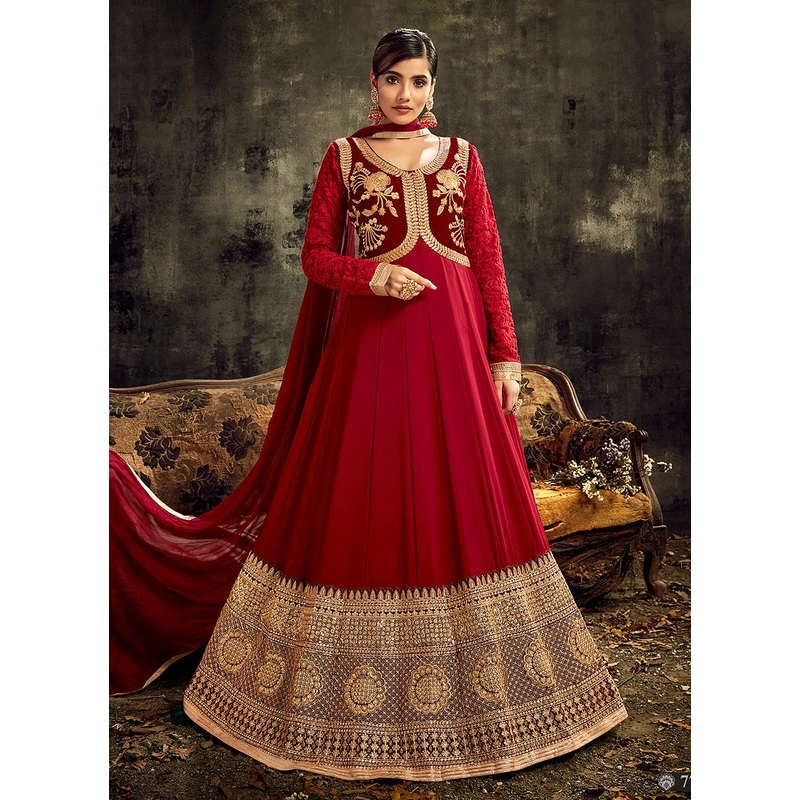 Delectable Maroon Designer Floor Length Anarkali