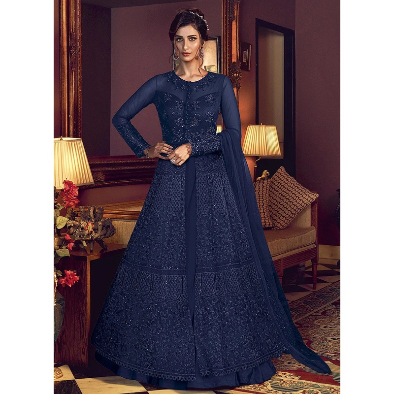 Delightful Blue Slit Cut Embroidered Designer Anarkali Suit