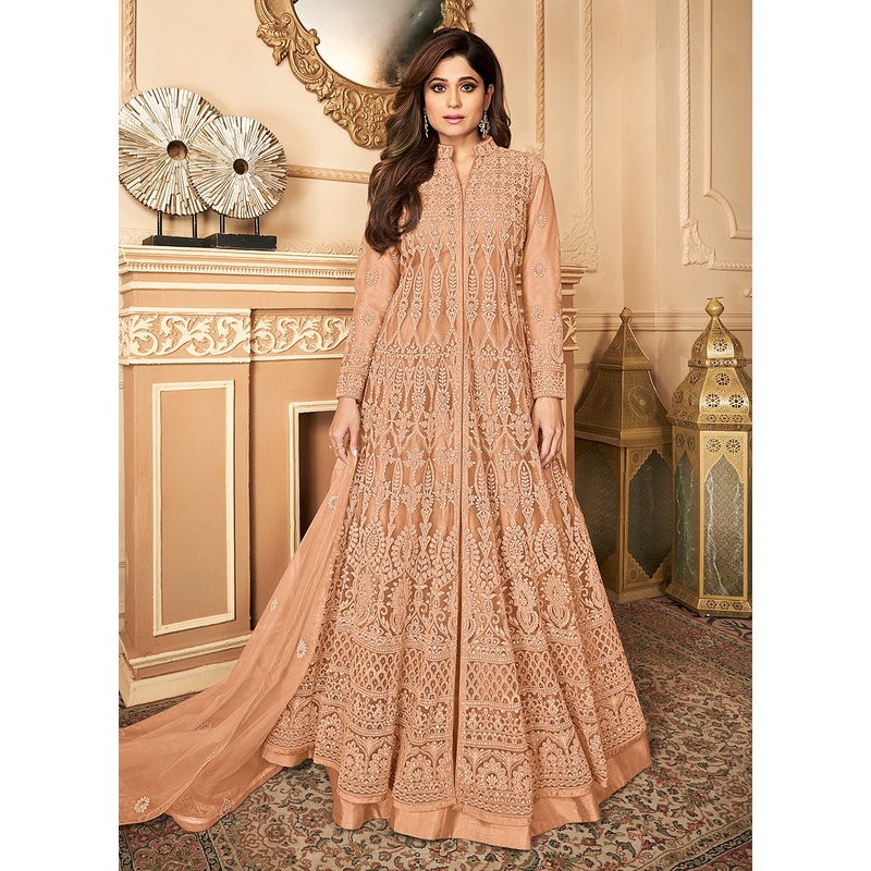 Enchanting Peach Shamita Shetty Designer Anarkali