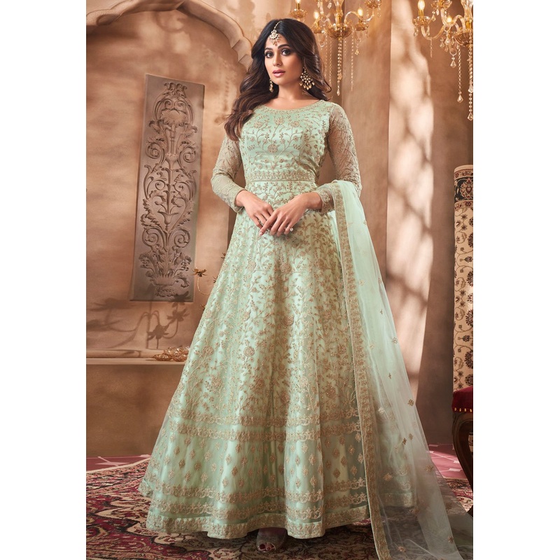 Fetching Green Shamita Shetty Net Floor Length Anarkali Suit