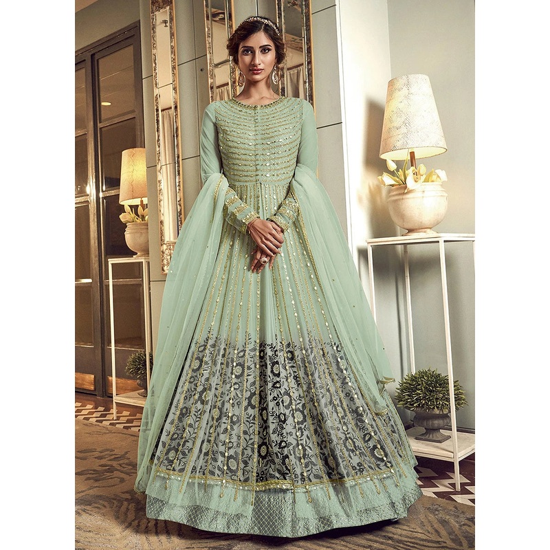 Flawless Green Designer Floor Length Anarkali Suit