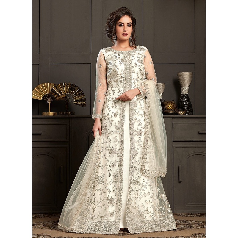 Gorgeous White Embroidered Net Designer Anarkali Gown