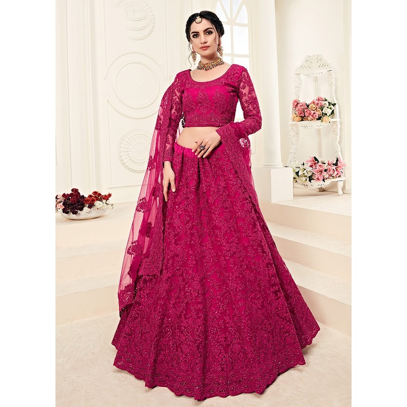 Hot Pink A Line Trendy Wedding Lehenga Choli