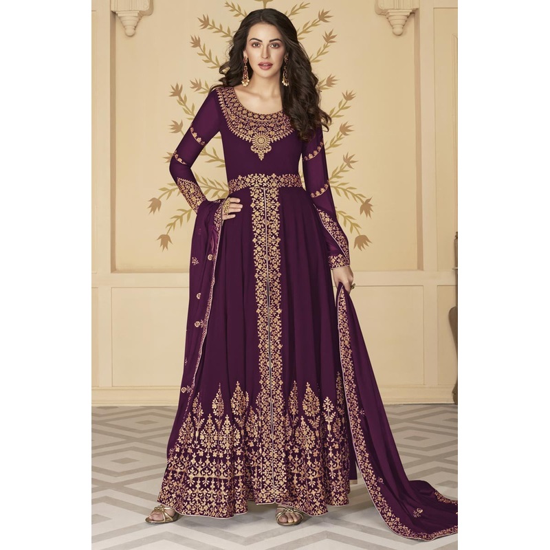 Ideal Purple Front Slit Party Wear Anarkali Suit