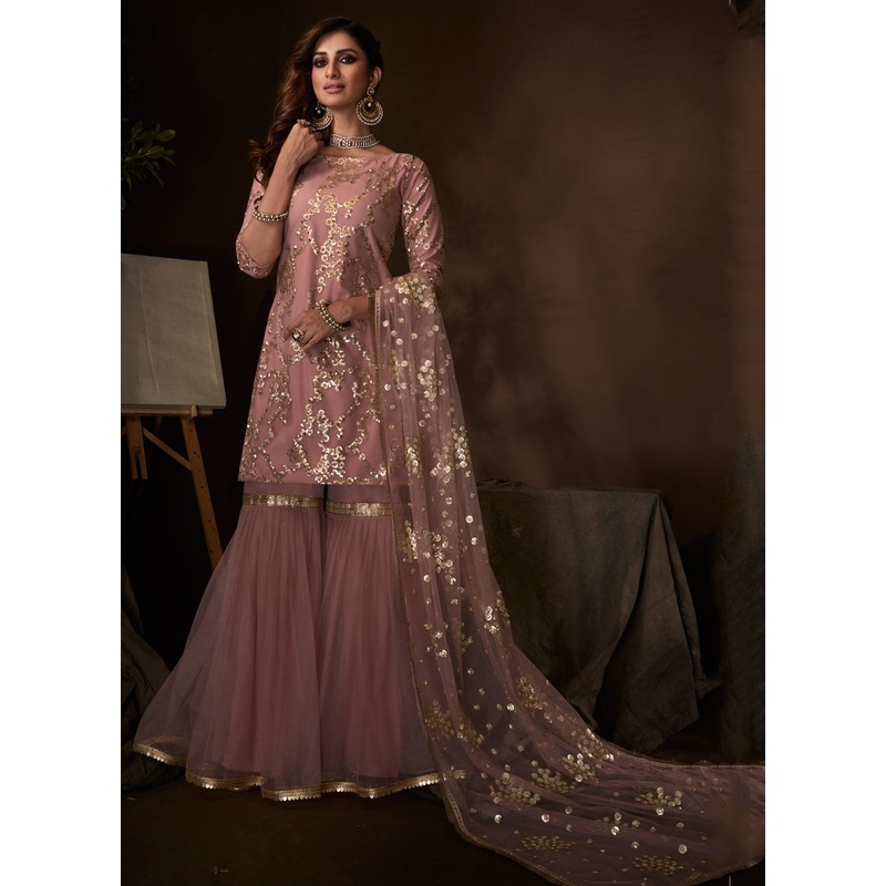 Lavender Color Designer Net Palazzo Suit