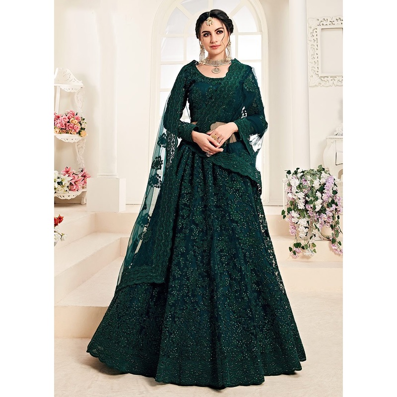 Peacock Green A Line Trendy Wedding Lehenga Choli