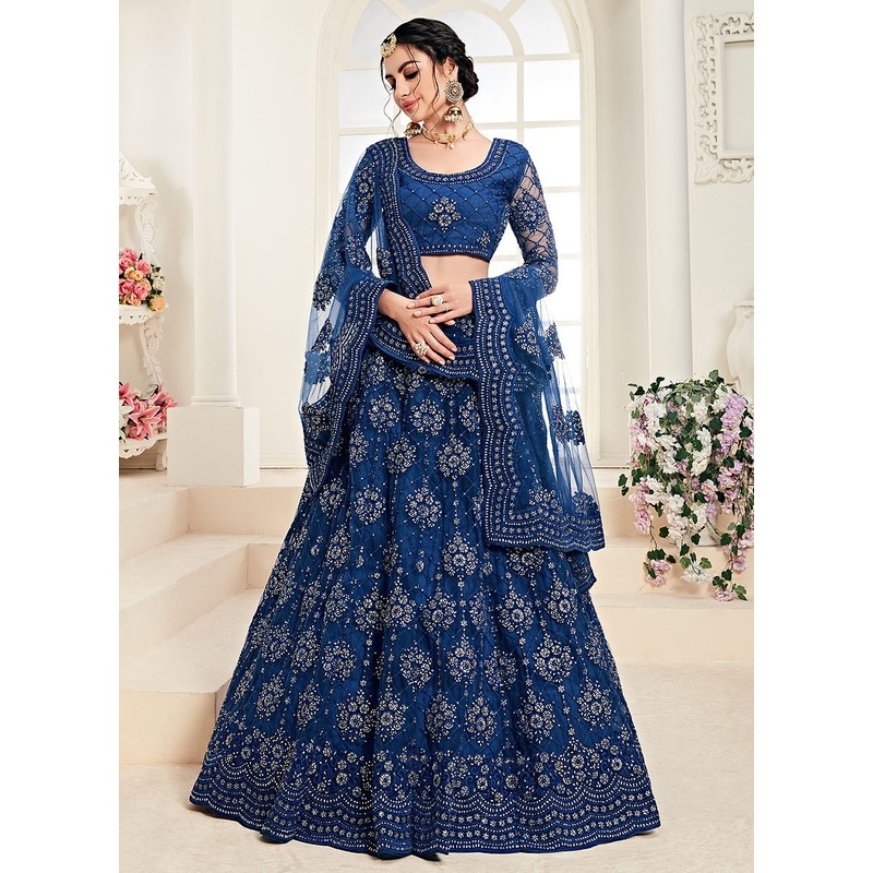 Royal Blue A Line Trendy Wedding Lehenga Choli