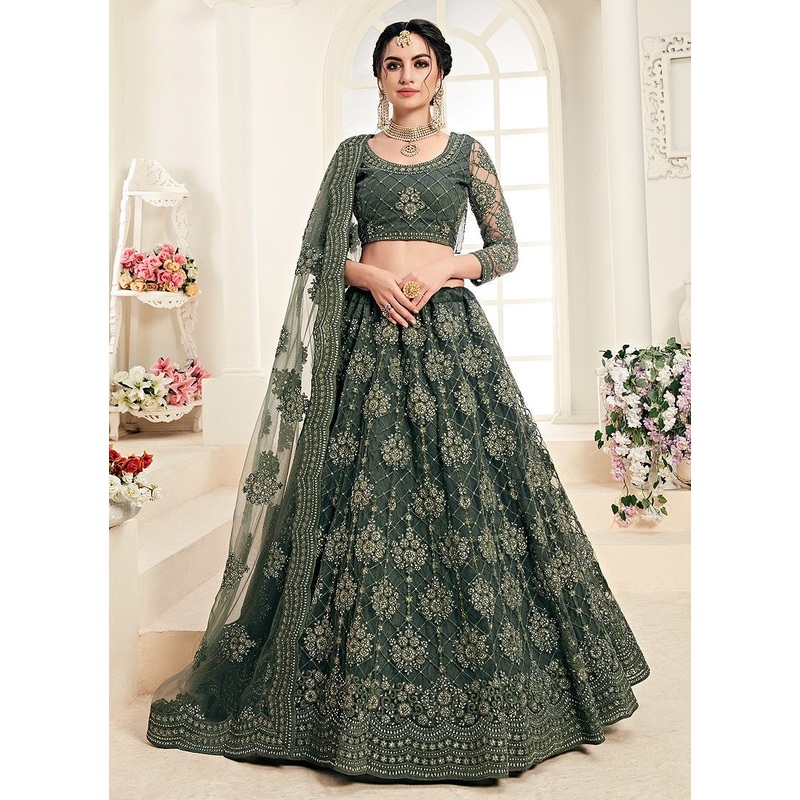Sage Green A Line Trendy Wedding Lehenga Choli